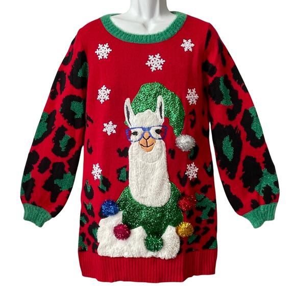 33 Degrees Jester Llama Party Animal Ugly Christmas Sweater Dress Size Medium - Picture 1 of 6